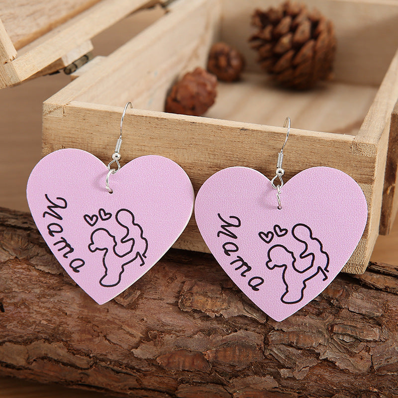 Wholesale Mother's Day Hearts Leather Earrings